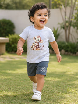 Bontots - Grey Kids Unisex Lyocell Cotton T-Shirt With Shorts