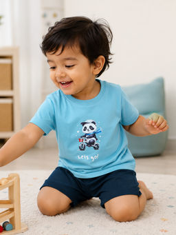 Bontots - Blue Kids Unisex Lyocell Cotton T-Shirt With Shorts