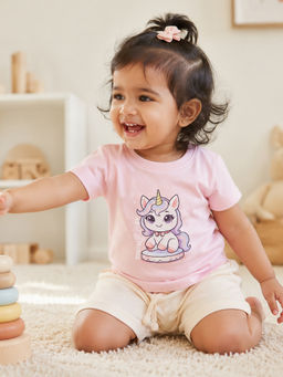 Bontots - Pink Kids Unisex Lyocell Cotton T-Shirt With Shorts