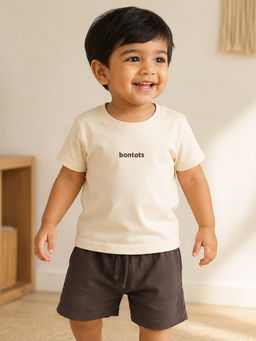 Bontots - Beige Kids Unisex Lyocell Cotton T-Shirt