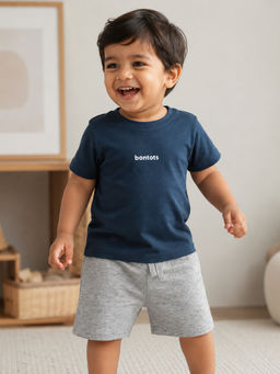 Bontots - Navy Blue Kids Unisex Lyocell Cotton T-Shirt