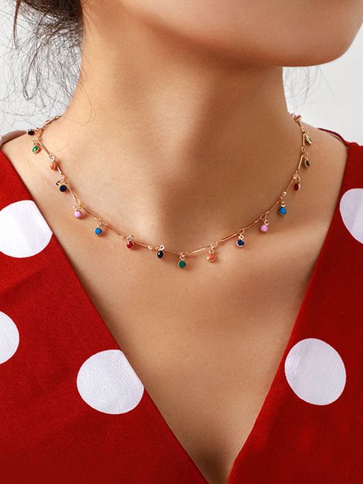 Yellow Chimes Gold-Toned and Blue Stone Studded Necklace