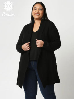 Twenty Dresses by Nykaa Fashion - Curve Black Keep Me Cozy Cardigan