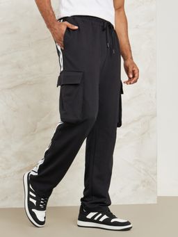 Styli - Side Contrast Oversize Cargo Terry Pant Black