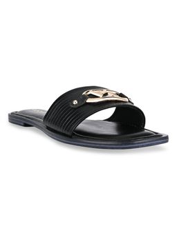 ROCIA - Black Women Textured Buckled Flats