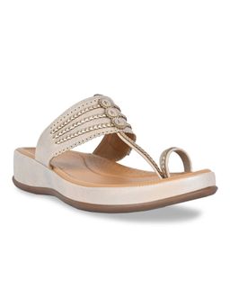 ROCIA - Light Gold Women Stitch Down Comfortable Kolhapuri Sandals