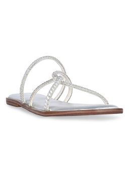 ROCIA - Silver Women Strappy Diamond Embellished Flats