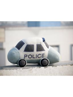PLUCHI - Police Car - Light Blue , Black and Natural 100% Cotton Knitted Stuffed Soft Toy