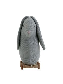 PLUCHI - Push & Pull Bunny - Grey Cotton Soft Toy with Wooden Cart (Set of 2)