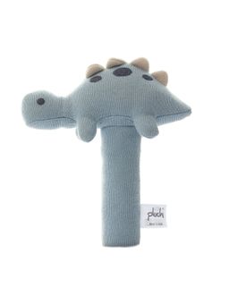 PLUCHI - Stego Dino Cotton Knitted Stuffed Soft Rattle Toy - Baby Blue