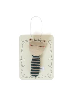 PLUCHI - Rattle Frog Cotton Knitted Stuffed Soft Toys - Shell & Charcoal Green