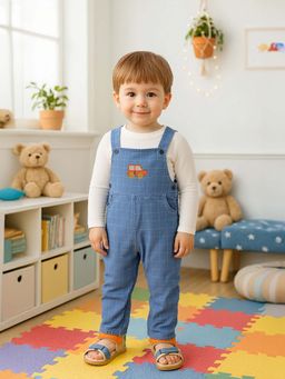 MINI KLUB - Cotton Full Sleeves Checked Dungaree with Tee
