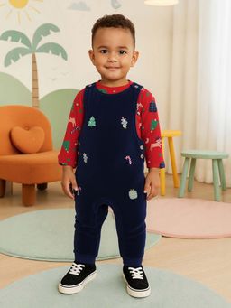 MINI KLUB - Cotton Full Sleeves Novelty Printed Dungaree with Tee