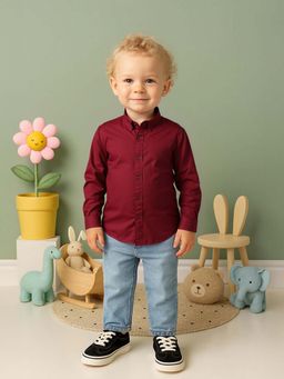 MINI KLUB - Cotton Full Sleeves Solid Shirt - Maroon