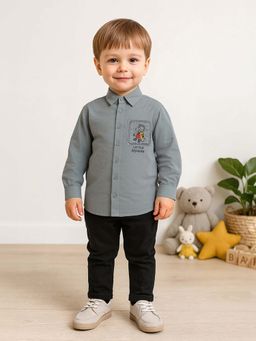 MINI KLUB - Cotton Full Sleeves Solid Shirt - Grey