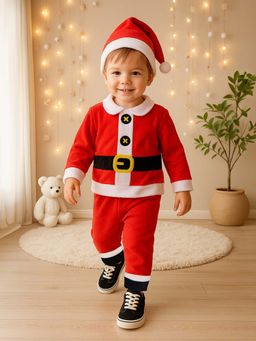 MINI KLUB - Cotton Full Sleeve Solid Top with Pant & Cap - Black and Red