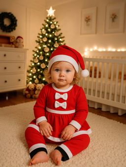 MINI KLUB - Cotton Full Sleeves Solid Top with Pant & Cap - Red