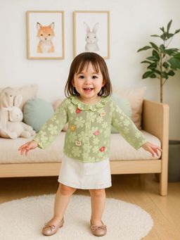 MINI KLUB - Full Sleeves Floral Embroidered Top - Green