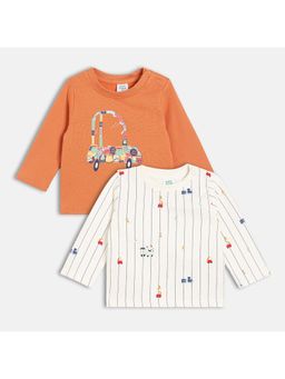 MINI KLUB - Cotton Full Sleeves Car Printed Multi-Colour T-Shirt (Pack of 2)