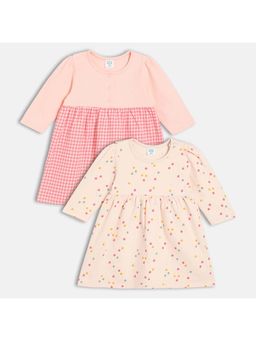 MINI KLUB - Cotton Full Sleeves Printed Multi-Colour Dress (Pack of 2)