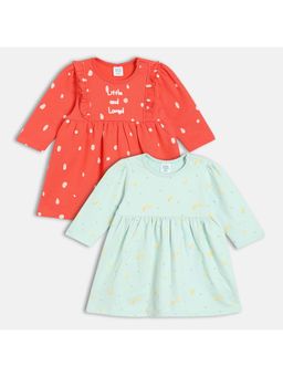 MINI KLUB - Cotton Full Sleeves Printed Multi-Colour Dress (Pack of 2)