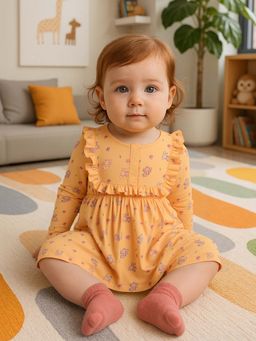 MINI KLUB - Cotton Full Sleeves Printed Multi-Colour Dress (Pack of 2)