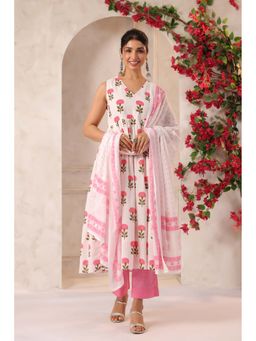 Jaipur Morni - White Printed Festive Kurta Pant with Dupatta