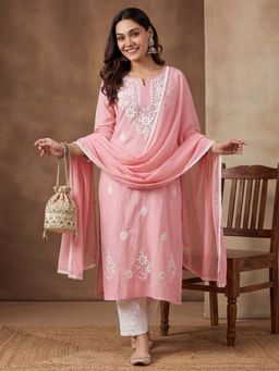Lush Glam - Pink Thread Work Festive Kurta Pant with Dupatta