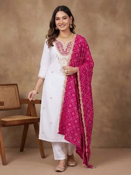 Lush Glam - White Thread Work Festive Kurta Pant with Dupatta