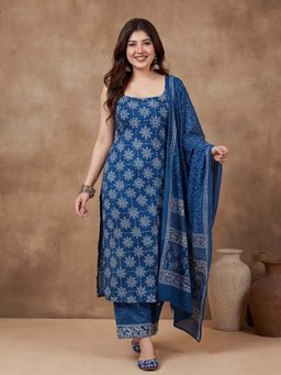 Lush Glam - Blue Embroidered Festive Kurta Pant with Dupatta