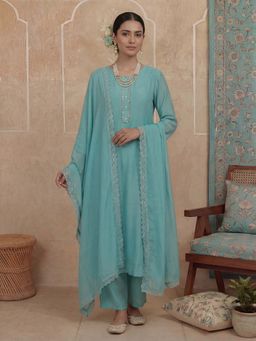 Yufta - Blue Embellished Sequined Festive Kurta Pant with Dupatta