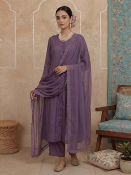 Yufta - Purple Plain Festive Kurta Pant with Dupatta