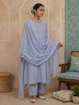 Yufta - Blue Lace Work Festive Kurta Pant with Dupatta