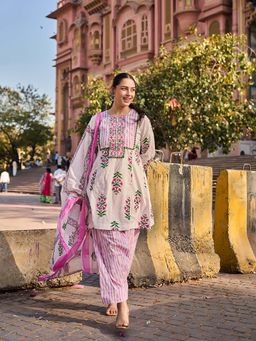 Yufta - Pink Lace Work Festive Kurta Salwar with Dupatta