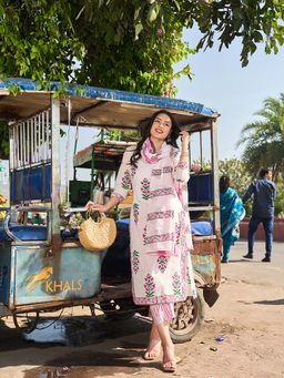 Yufta - Pink Printed Festive Kurta Pant with Dupatta