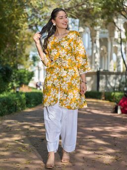 Yufta - Yellow Printed Festive Kurta Pant