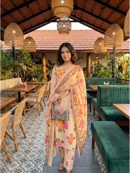 Yufta - Peach Printed Festive Kurta Pant with Dupatta