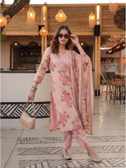 Yufta - Pink Printed Festive Kurta Pant with Dupatta
