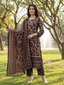 Yufta - Black Lace Work Festive Kurta Pant with Dupatta
