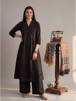 Yufta - Black Hand Embroidery Festive Kurta Palazzo