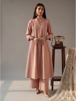 Yufta - Beige Hand Embroidery Festive Kurta Palazzo