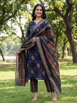 Yufta - Blue Printed Festive Kurta Pant with Dupatta
