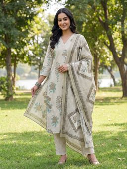 Yufta - Grey Printed Festive Kurta Pant with Dupatta
