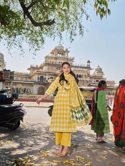 Yufta - Yellow Embellished Sequined Festive Kurta Pant with Dupatta