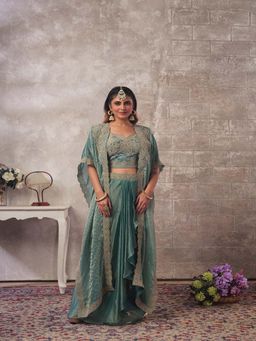 BC Balaji Creation - Blue Embellished Sequined Festive Lehenga Set
