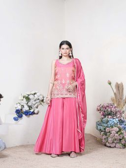 BC Balaji Creation - Pink Embellished Sequined Festive Kurta Sharara