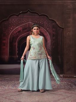 BC Balaji Creation - Blue Embellished Sequined Festive Kurta Sharara