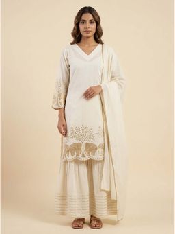 Bcz Style - Cream Printed Festive Kurta Sharara Dupatta