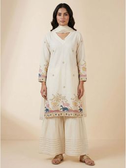 Bcz Style - Cream Embroidered Festive Kurta Sharara Dupatta