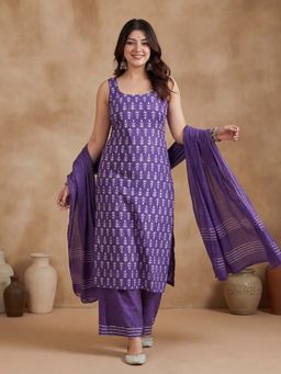 Lush Glam - Purple Printed Festive Kurta Pant with Dupatta